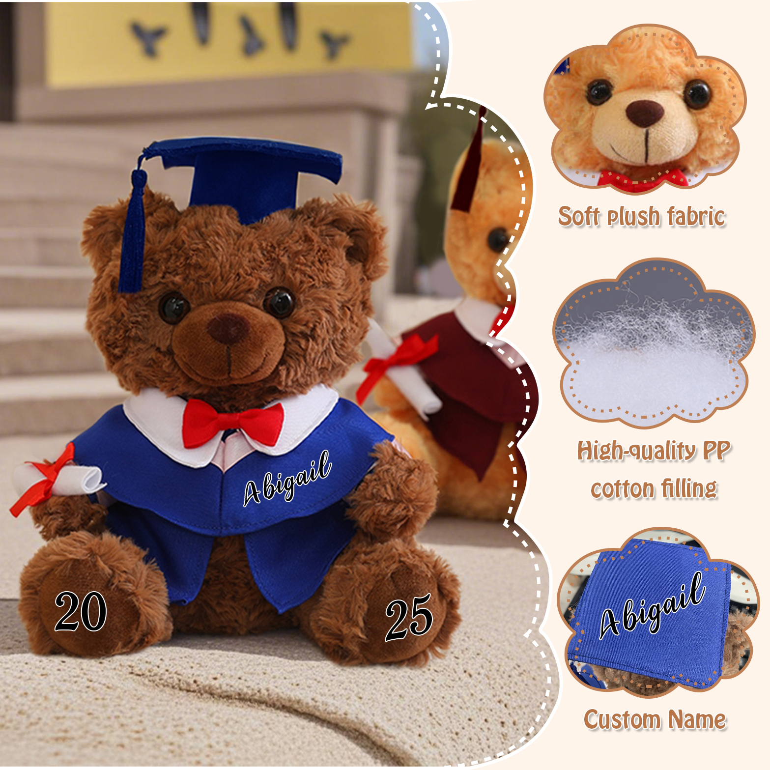Ours Brun en Peluche Personnalisé de Graduation avec Prénom et Date | Jessemade