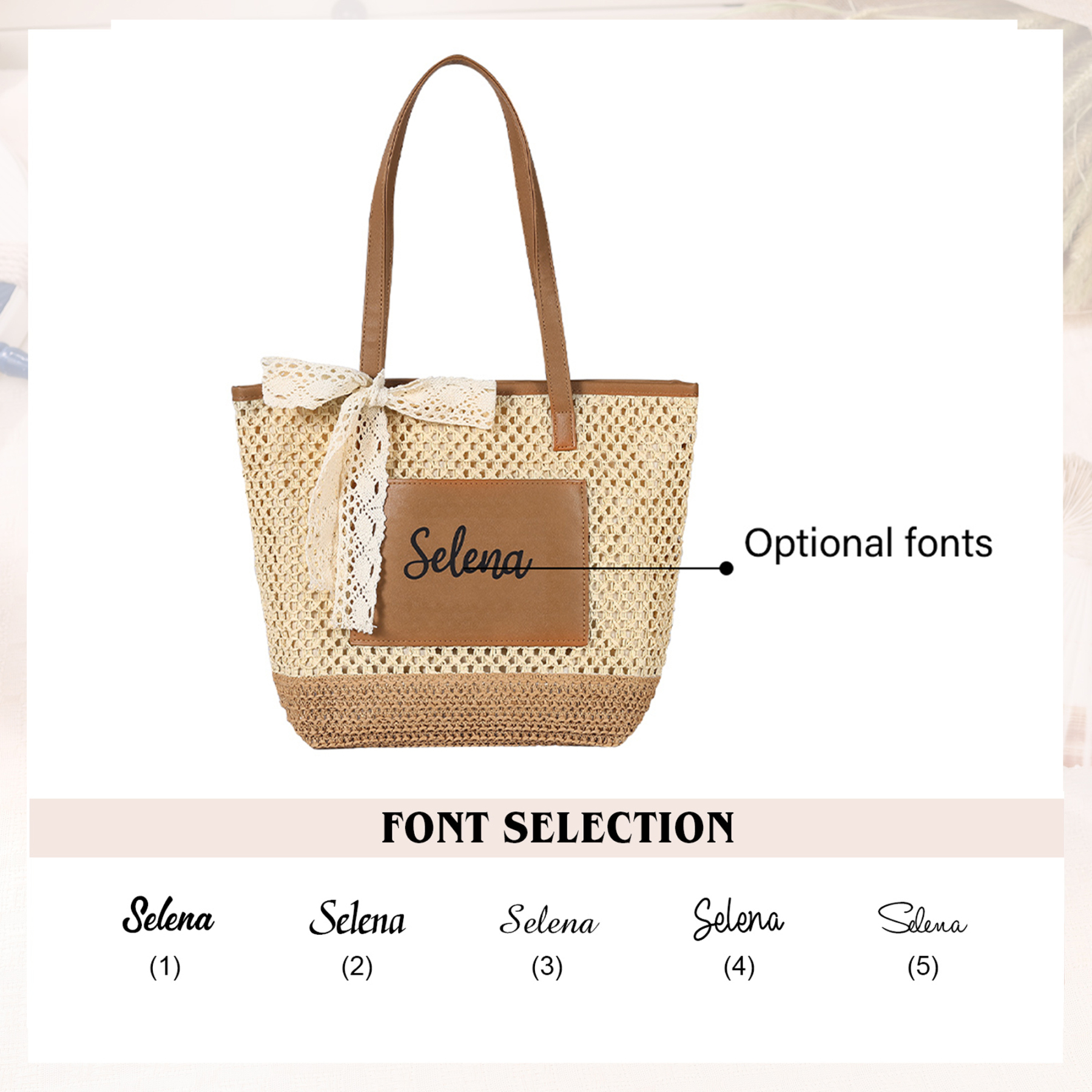 Sac de Plage en Paille Personnalisé avec 1 Prénom Sac fourre-tout polyvalent pour Femme | Jessemade