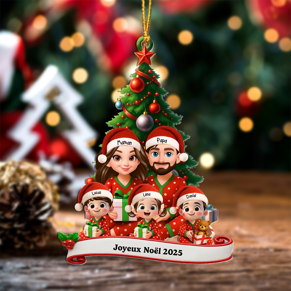 Décoration Sapin de Noël Personnalisée, Style Pyjama Familial