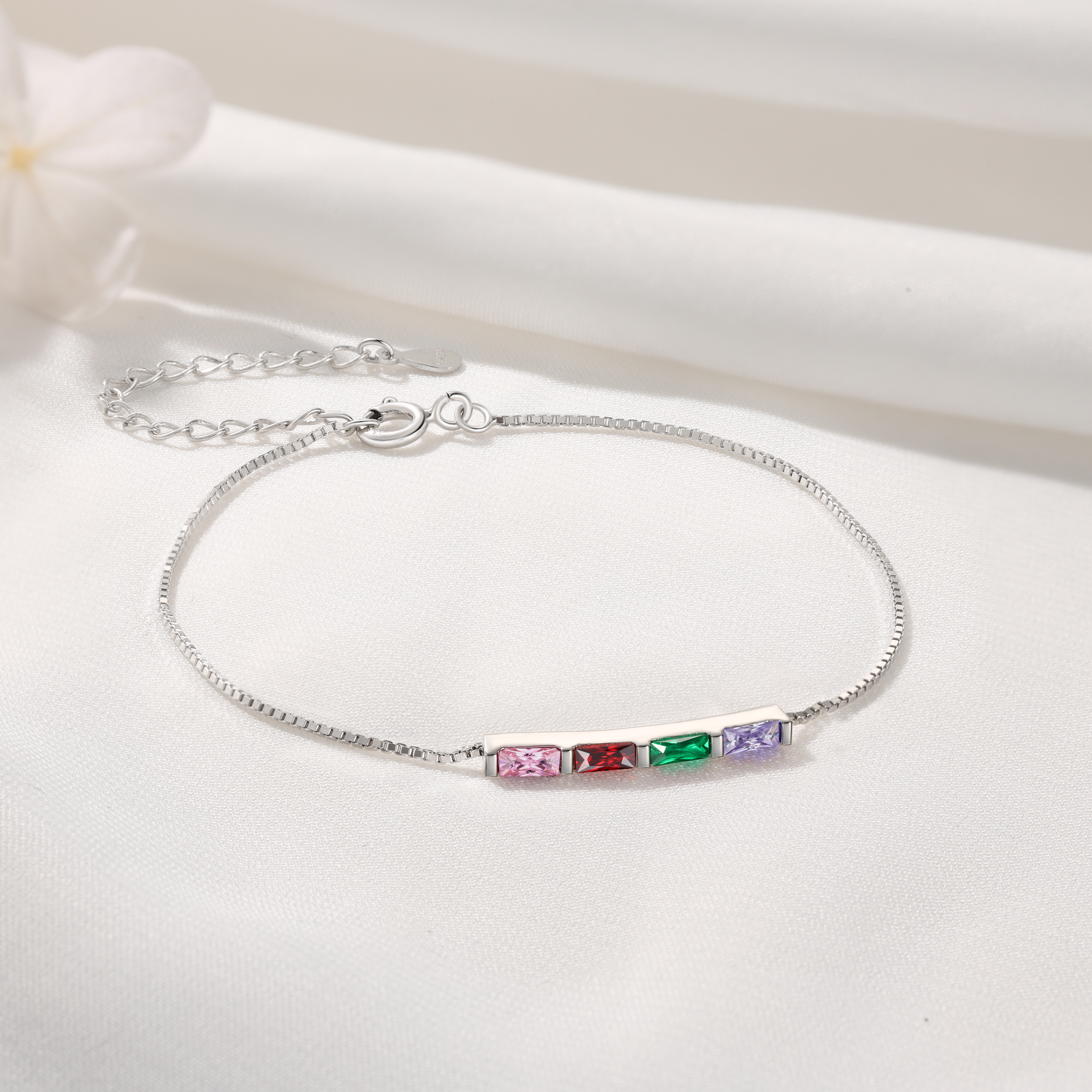 Bracelet personnalisé en argent 925 avec 1 à 6 pierres de naissance – Bracelet minimaliste pour Femme