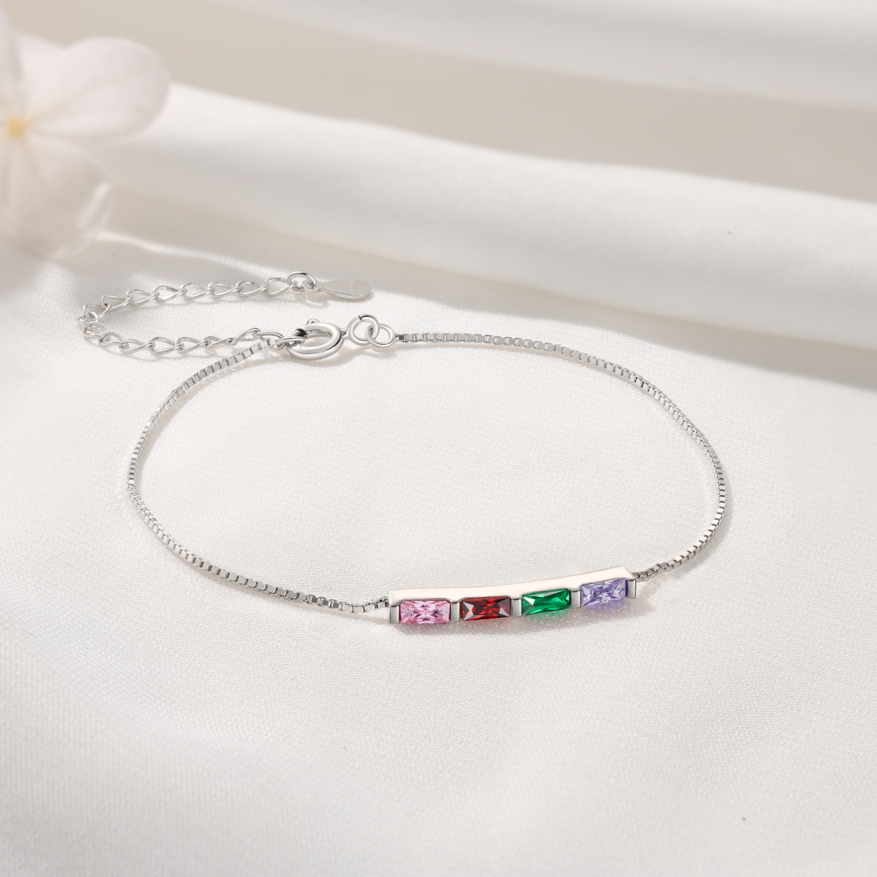 Bracelet personnalisé en argent 925 avec 1 à 6 pierres de naissance – Bracelet minimaliste pour Femme