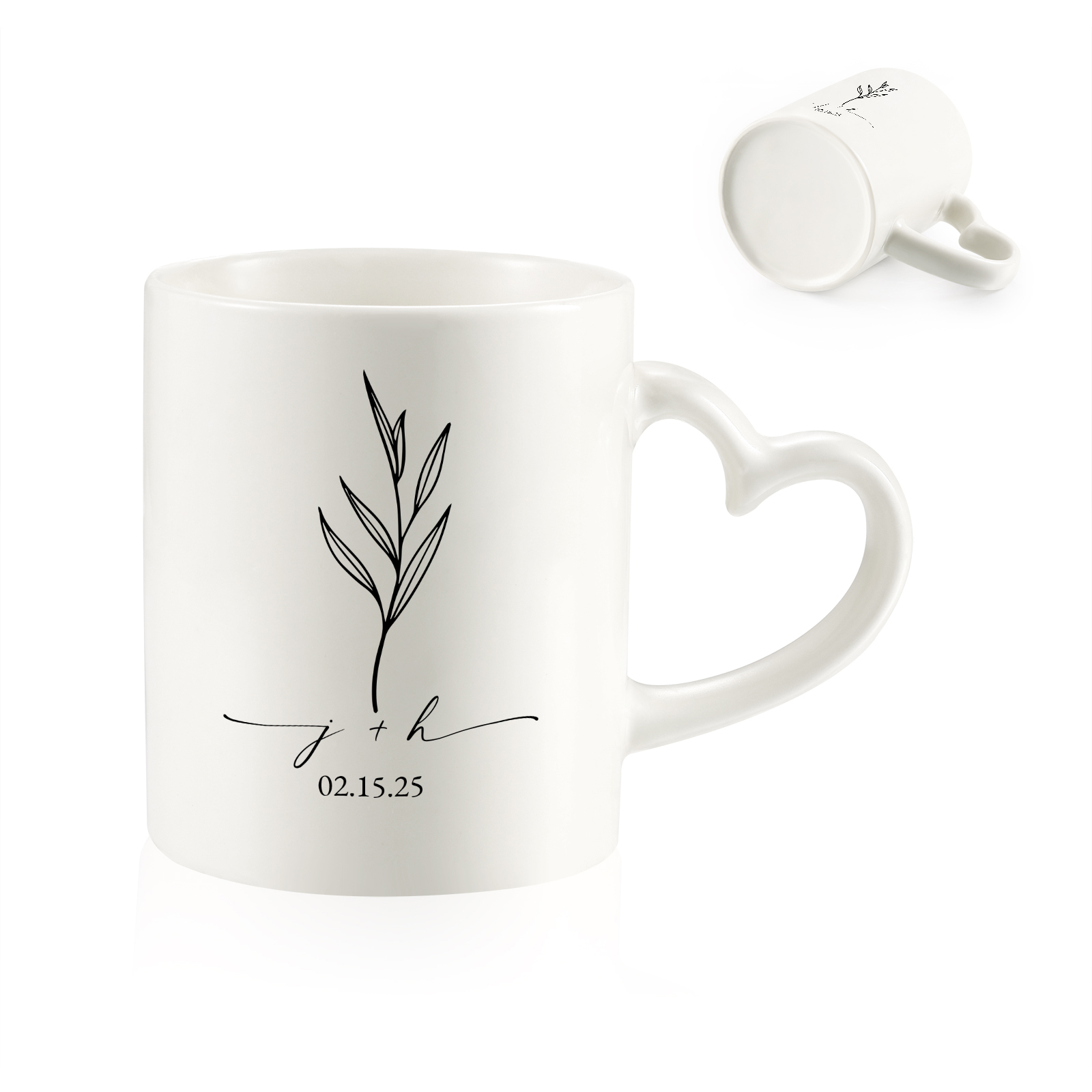 Mug en Céramique Personnalisable à Anse en Forme de Cœur pour Couple/Anniversaire