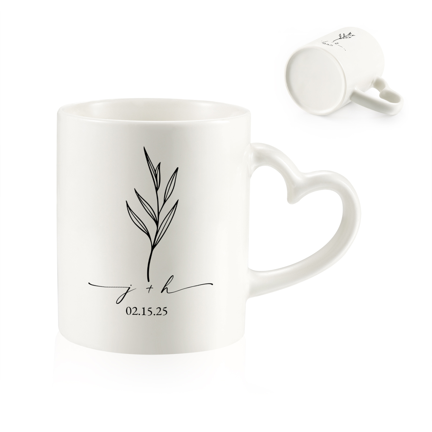 Mug en Céramique Personnalisable à Anse en Forme de Cœur pour Couple/Anniversaire