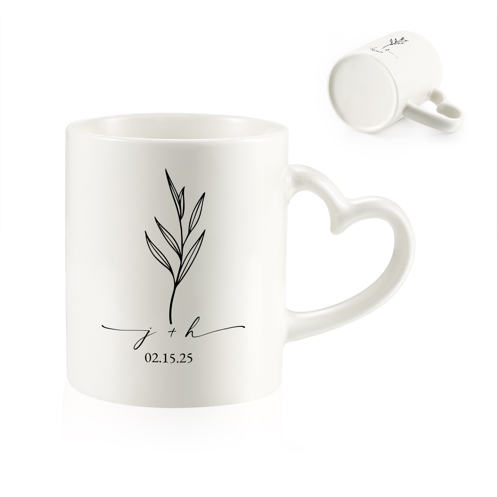 Mug en Céramique Personnalisable à Anse en Forme de Cœur pour Couple/Anniversaire