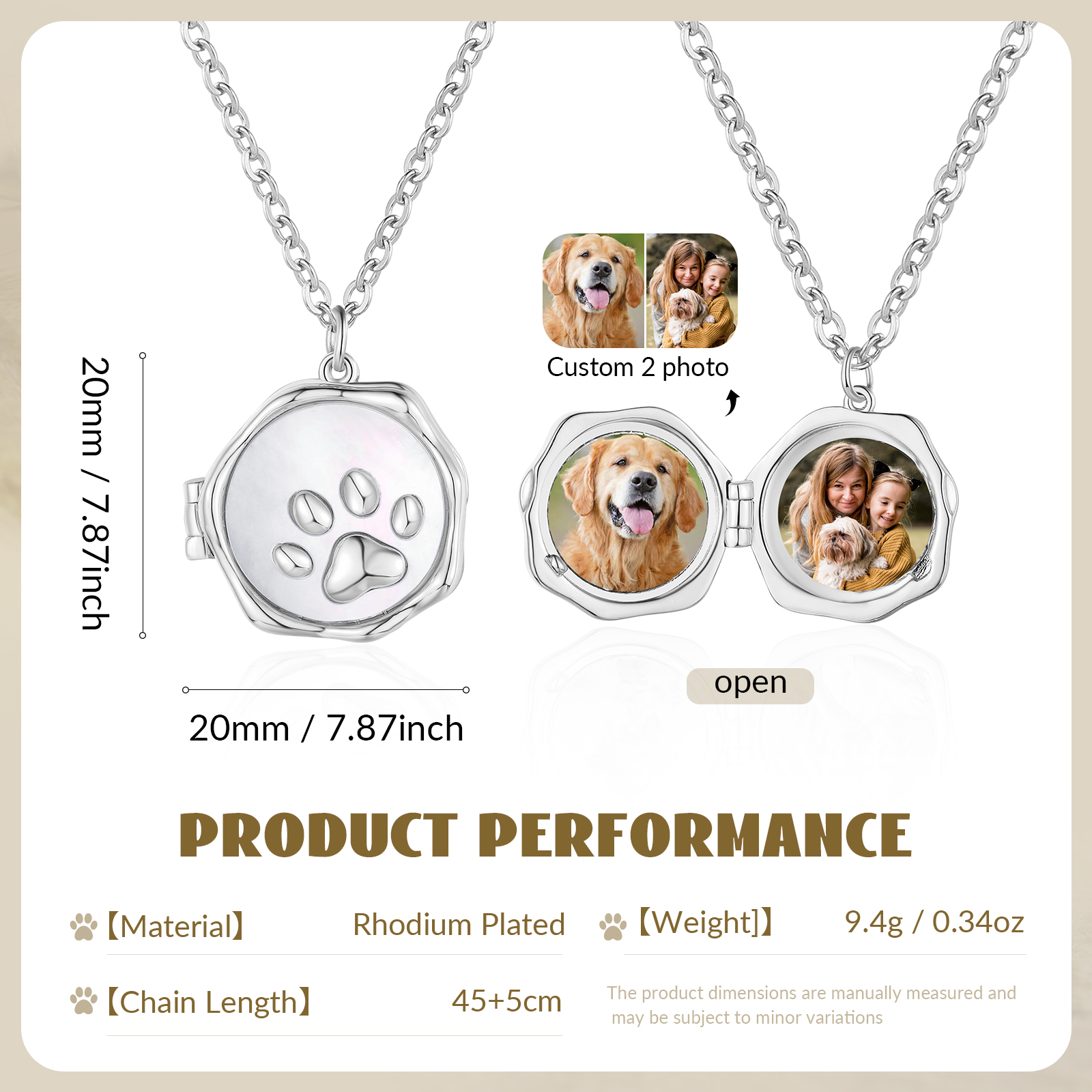 Collier Médaillon Empreinte de Patte avec Photo Personnalisée – Cadeau pour Amoureux des Animaux