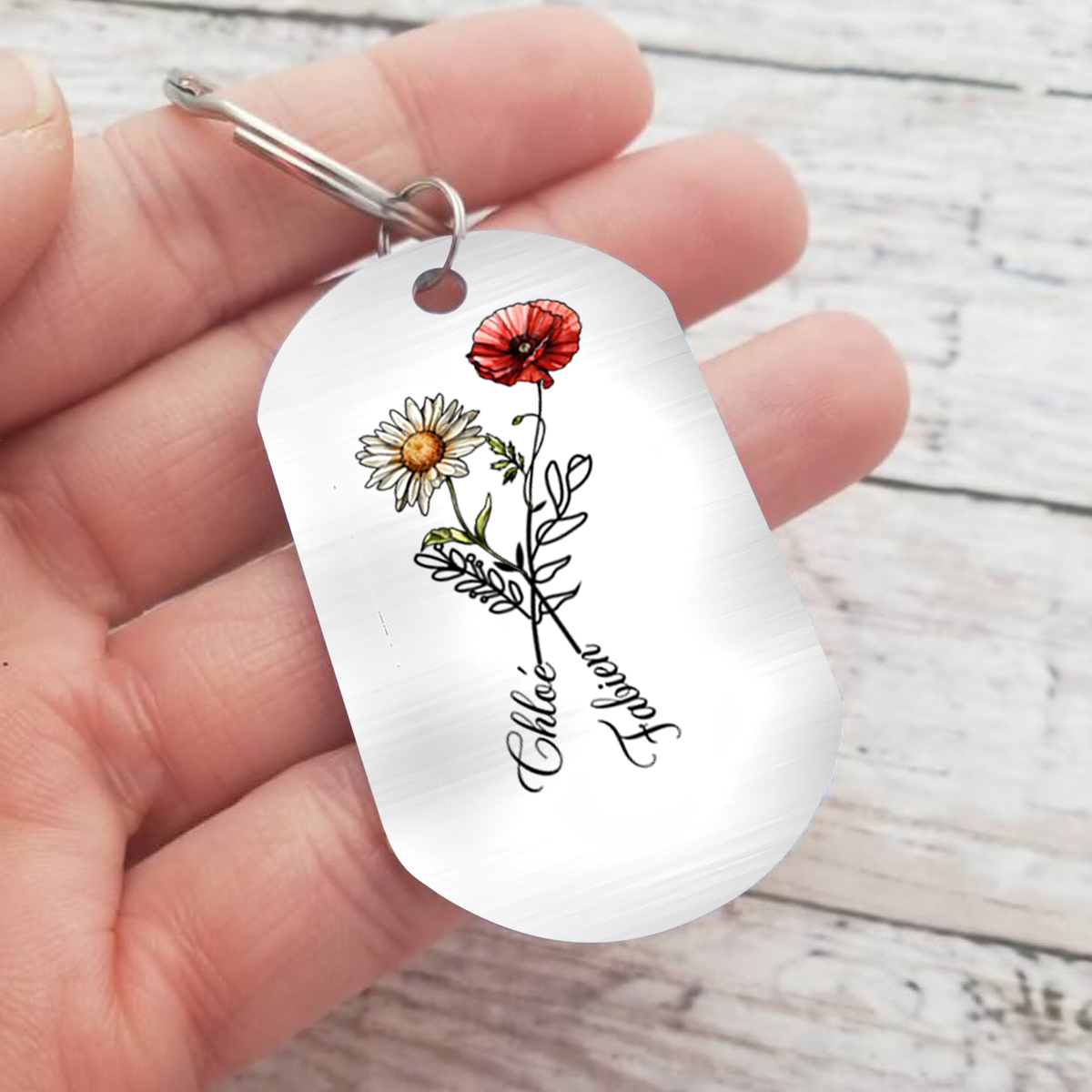 Porte-clés calendrier floral personnalisé inox - Le jour où notre amour a fleuri