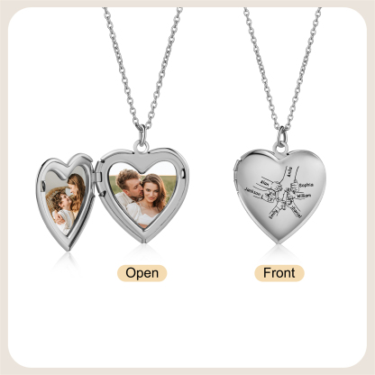 Collier Médaillon Cœur Personnalisé avec 2 Photos et 2 à 8 Prénoms Gravés – Bijou Souvenir Famille