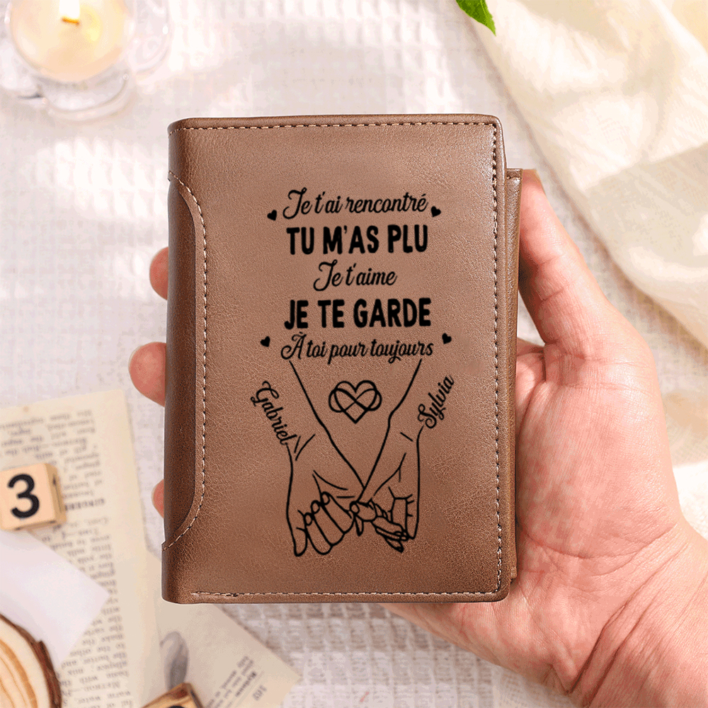 Portefeuille en cuir personnalisé pour homme imprimé « promesse du petit doigt »
