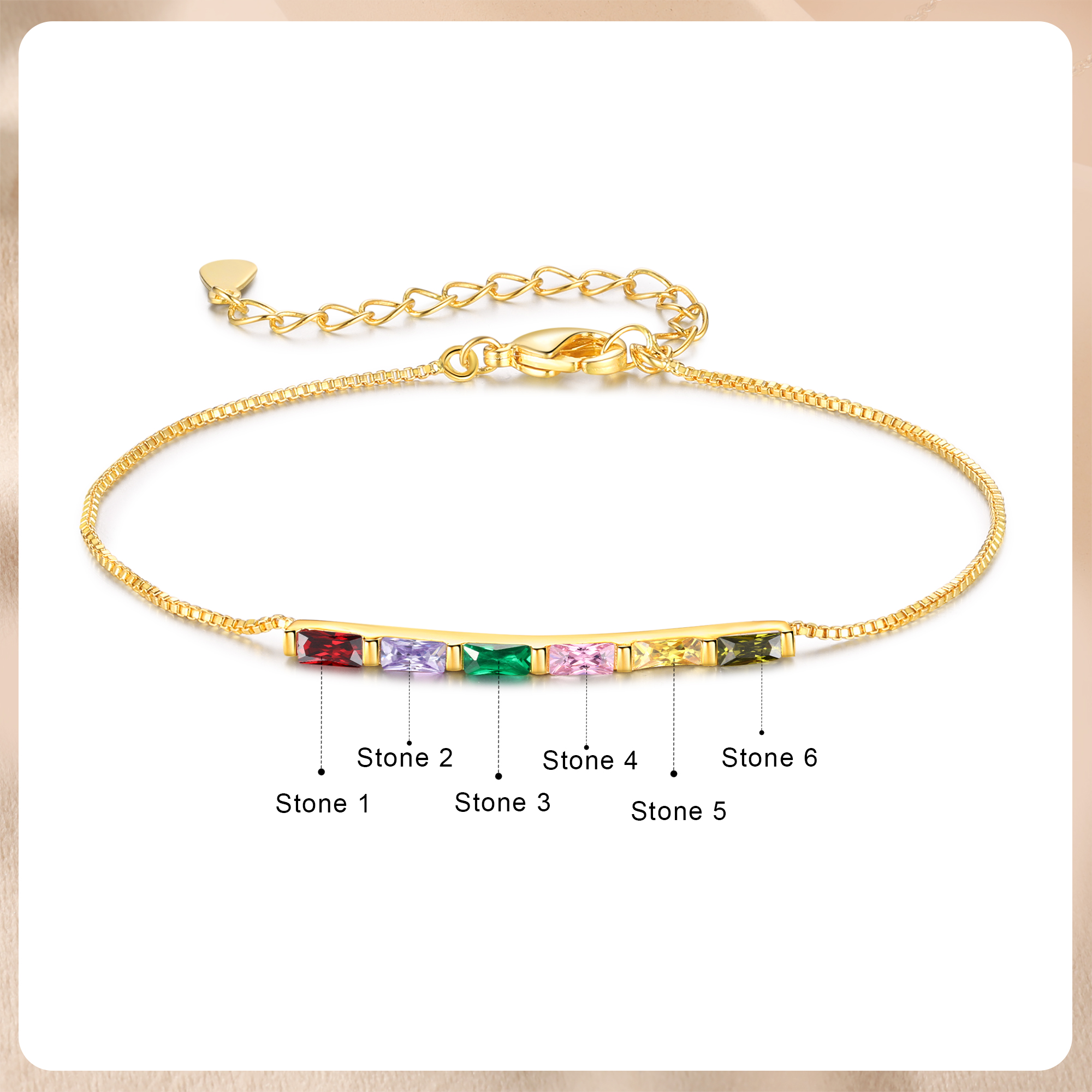 Bracelet Personnalisé à Pierres de Naissance – Chaîne Dorée Minimaliste Ajustable pour Femme