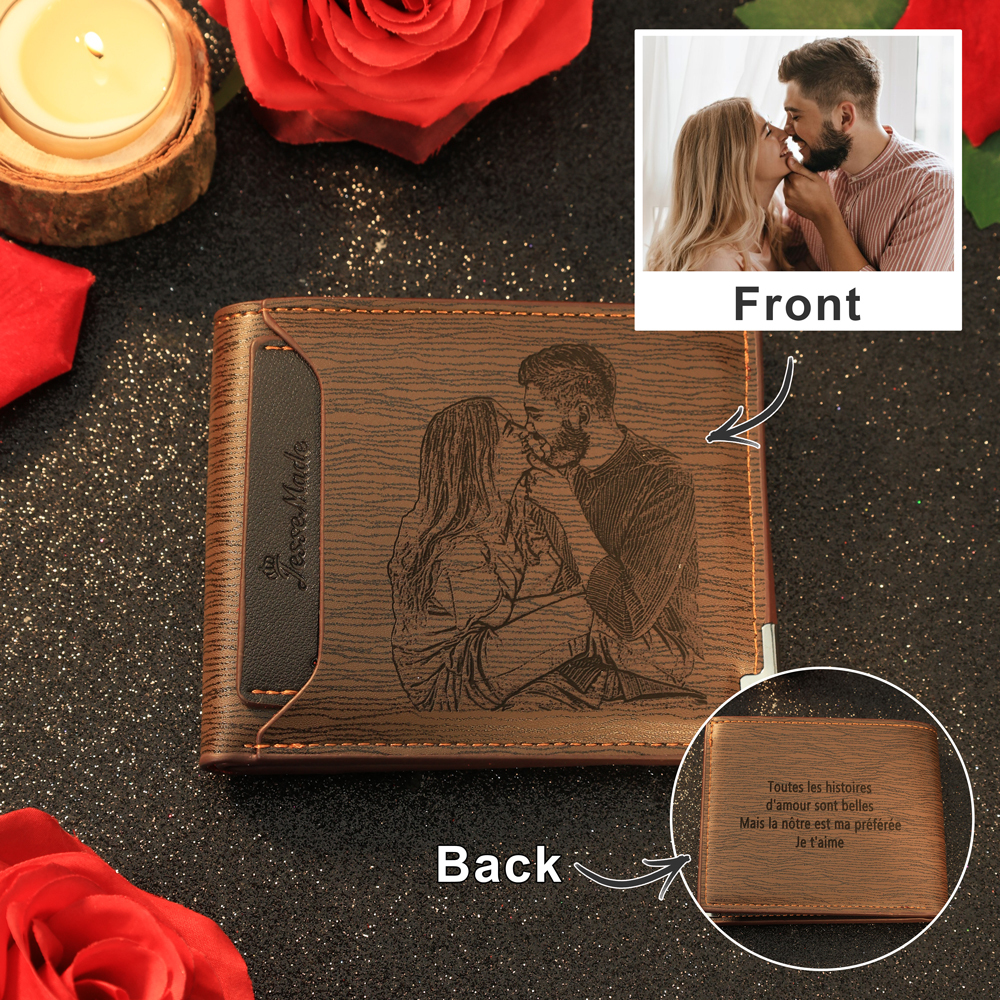 Portefeuille Photo Personnalisé Classique Homme Porte-Monnaie Carte Cadeau pour Père