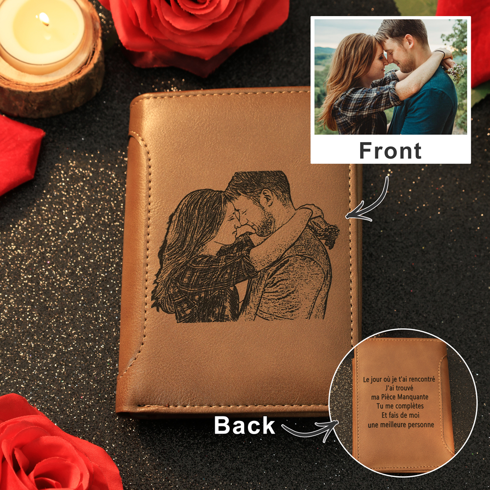 Portefeuille Photo Personnalisé Classique Homme Porte-Monnaie Carte Cadeau pour Père