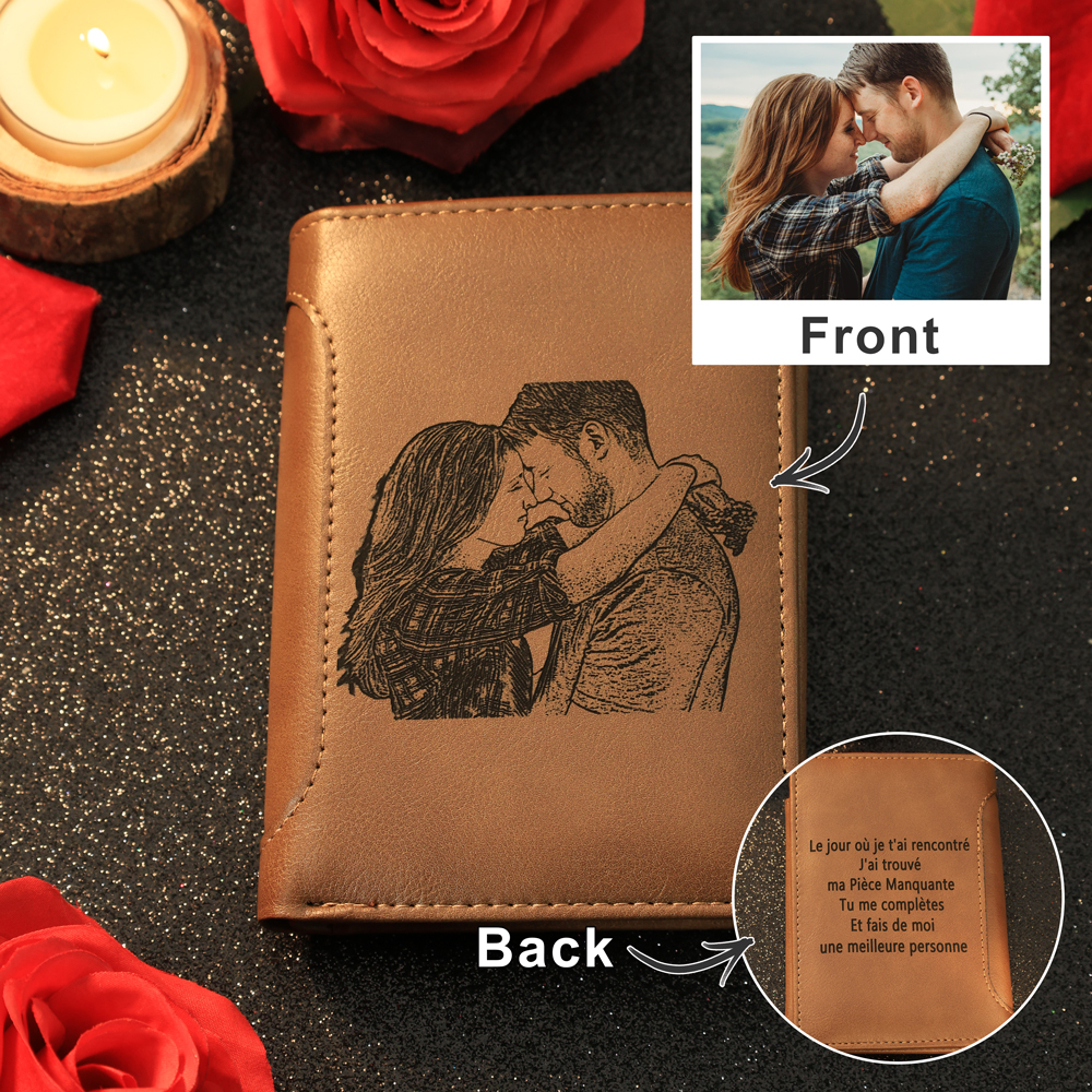 Portefeuille Photo Personnalisé Classique Homme Porte-Monnaie Carte Cadeau pour Père