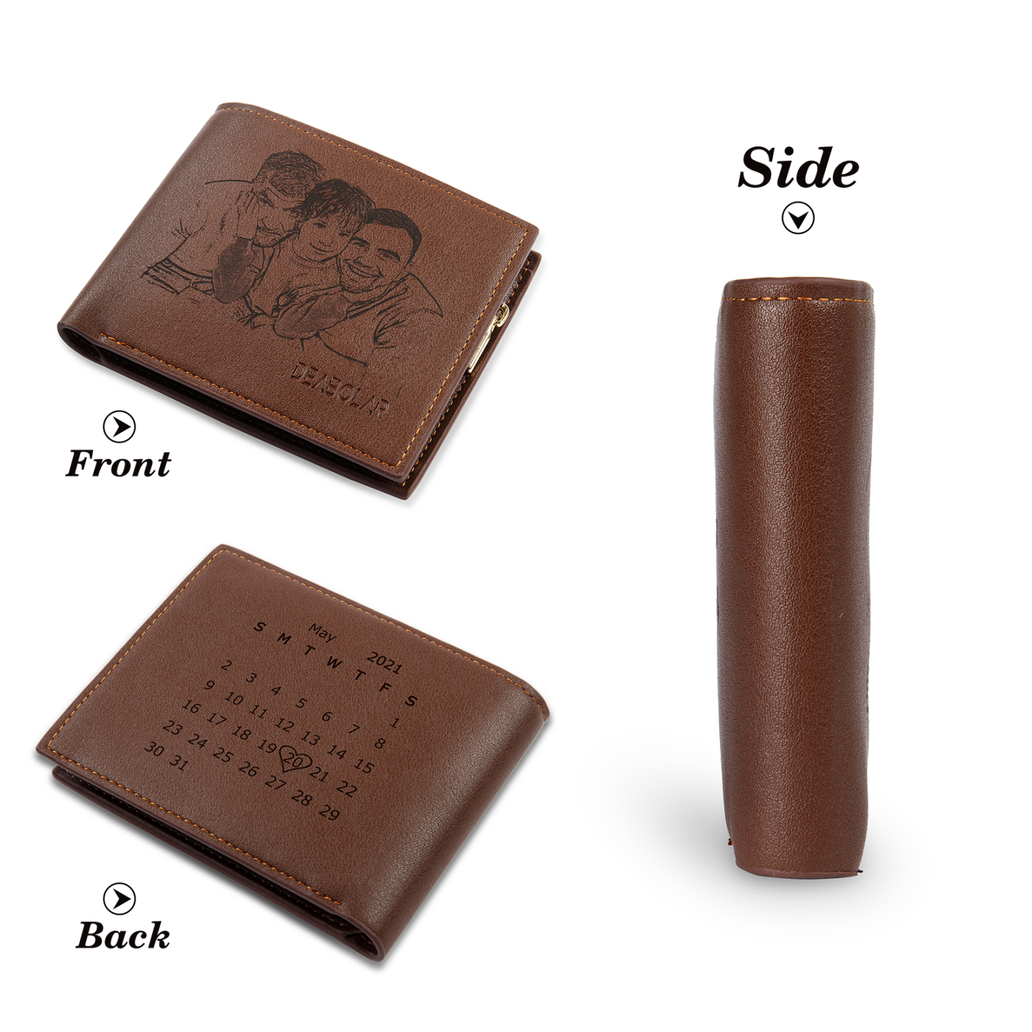 Portefeuille Personnalisé Photo et Date Personnalisé Porte-Monnaie Carte Classique Homme Cadeau pour Père | Jessemade