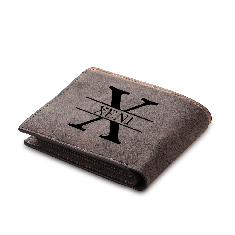 Portefeuille 1 Prénom Personnalisé avec Photo et Lettre Classique Homme Porte-Monnaie Carte Brun | Jessemade