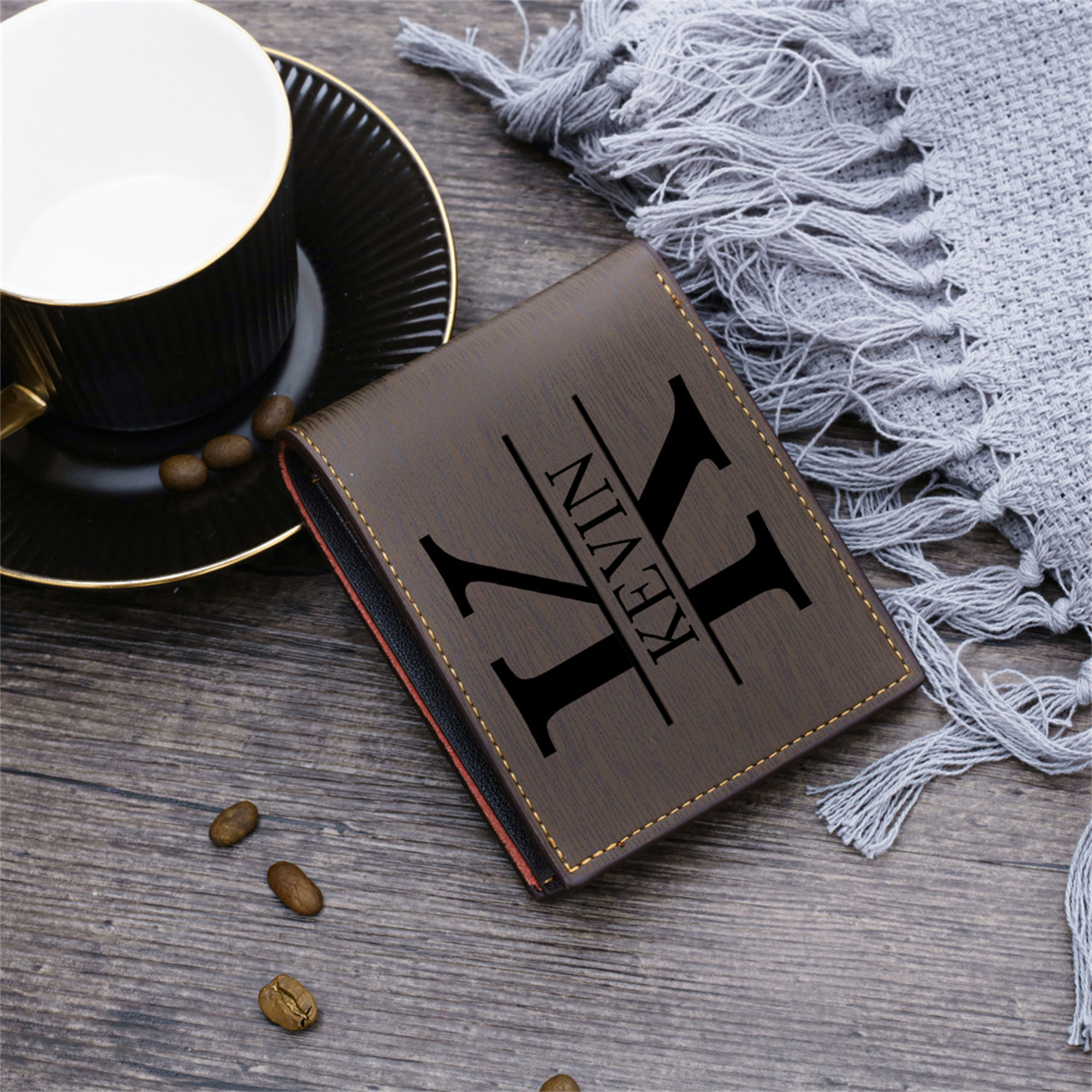 Portefeuille 1 Prénom Personnalisé avec Photo et Lettre Classique Homme Cadeau Saint-Valentin pour Homme | Jessemade