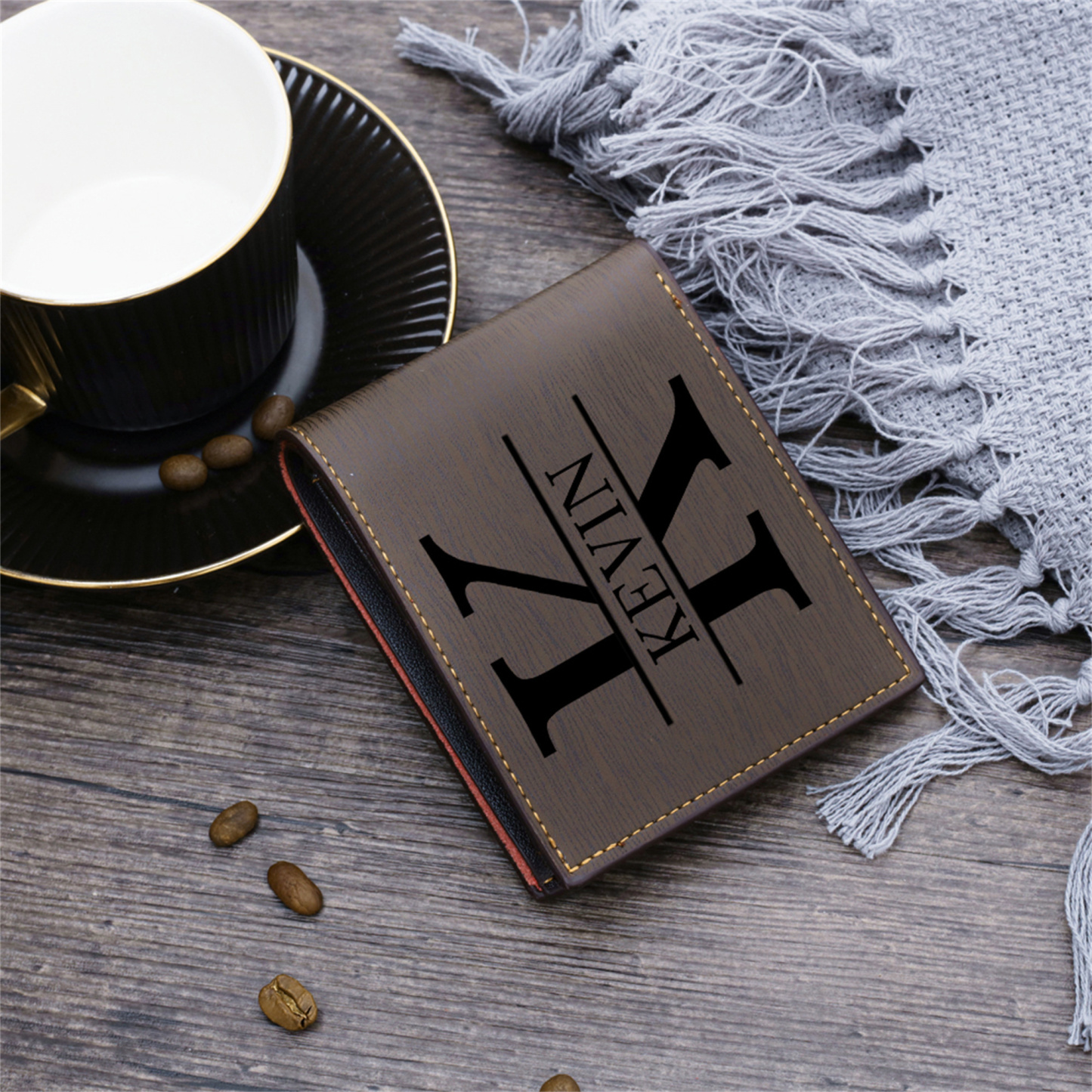 Portefeuille 1 Prénom Personnalisé avec Photo et Lettre Classique Homme Cadeau Saint-Valentin pour Homme | Jessemade