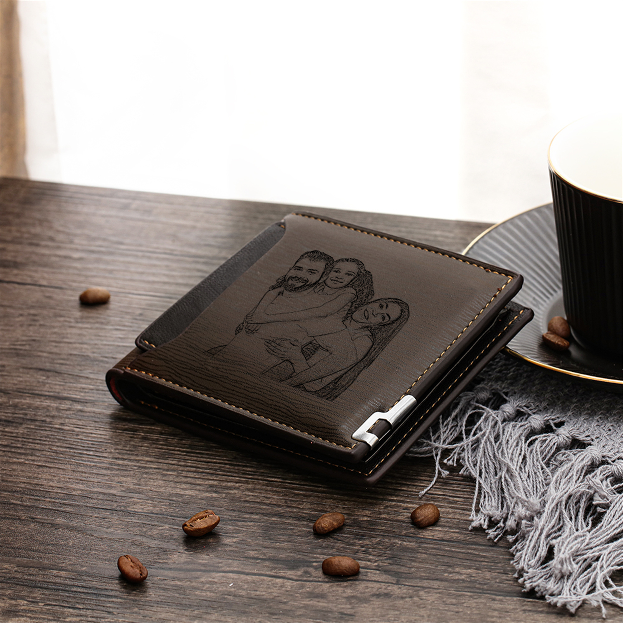 Portefeuille 1 Prénom Personnalisé avec Photo et Lettre Classique Homme Cadeau Saint-Valentin pour Homme | Jessemade