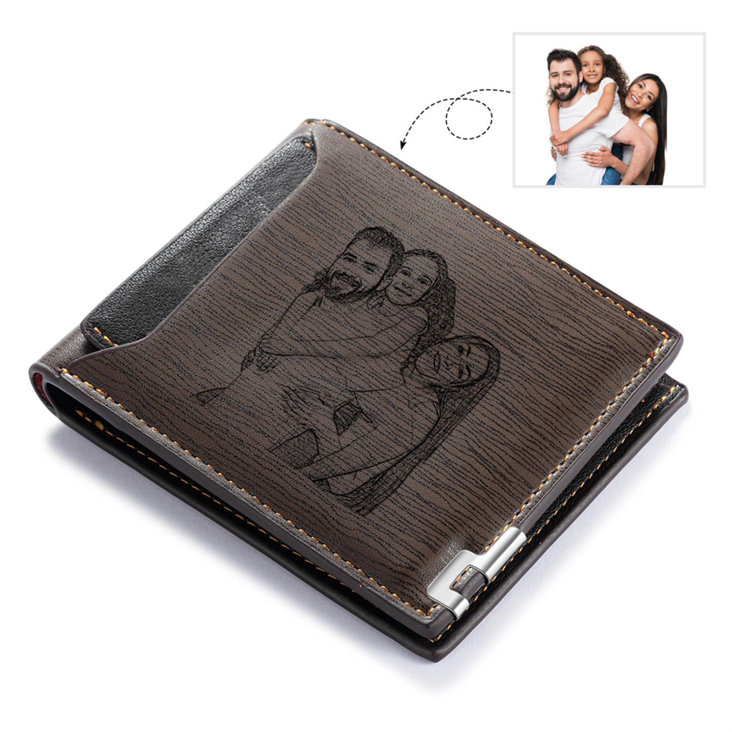 Portefeuille 1 Prénom Personnalisé avec Photo et Lettre Classique Homme Cadeau Saint-Valentin pour Homme | Jessemade
