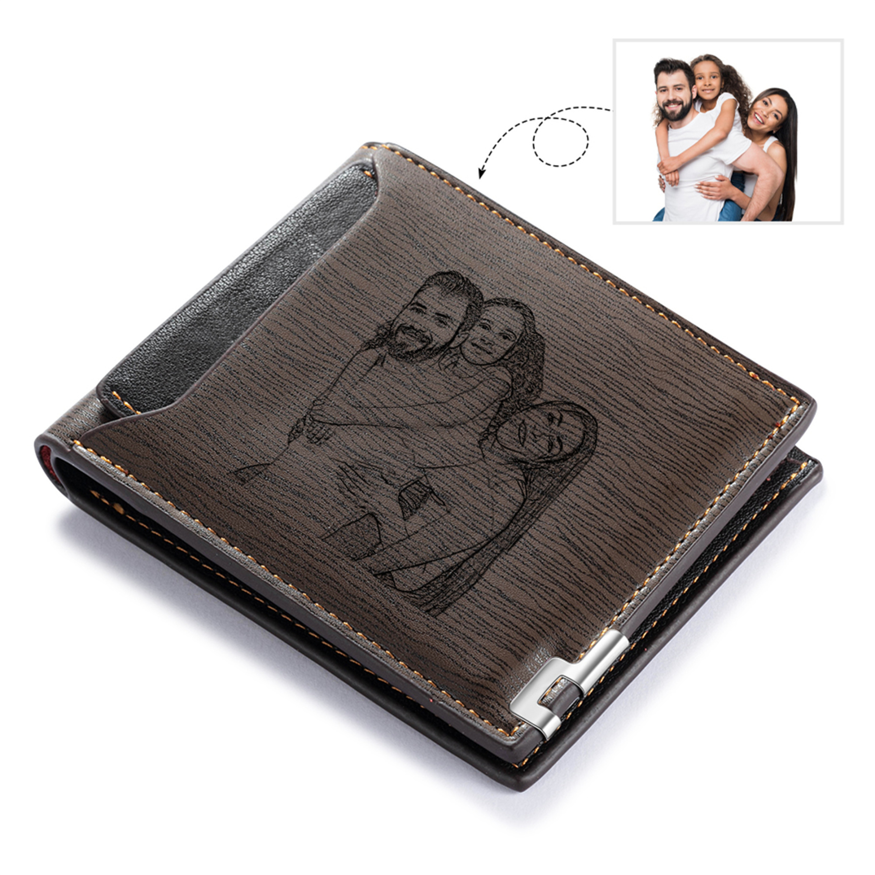 Portefeuille 1 Prénom Personnalisé avec Photo et Lettre Classique Homme Cadeau Saint-Valentin pour Homme | Jessemade
