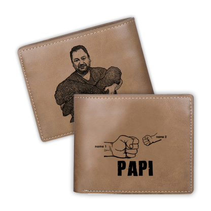 À mon Papi-Portefeuille Poings 2 Prénoms Personnalisés avec Photo Classique Homme |  Jessemade