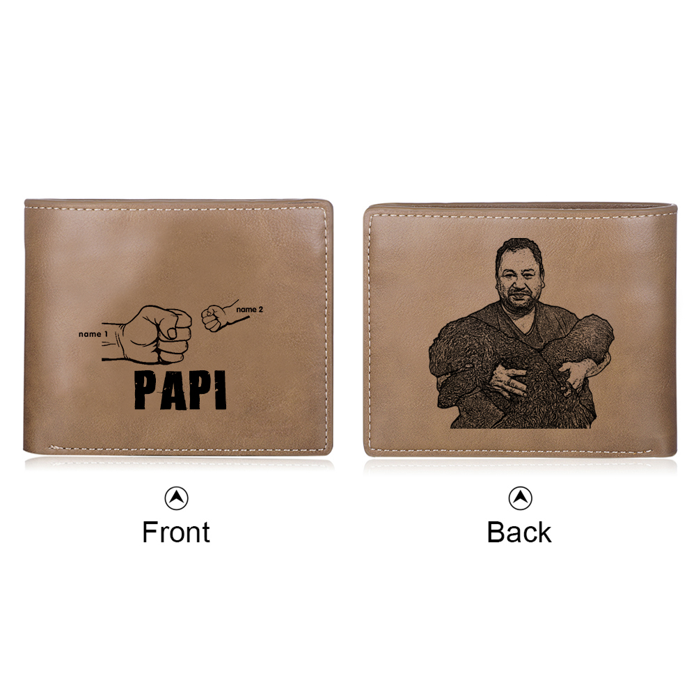 À mon Papi-Portefeuille Poings 2 Prénoms Personnalisés avec Photo Clas