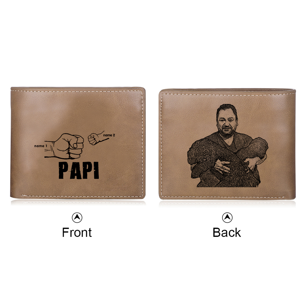 À mon Papi-Portefeuille Poings 2 Prénoms Personnalisés avec Photo Clas