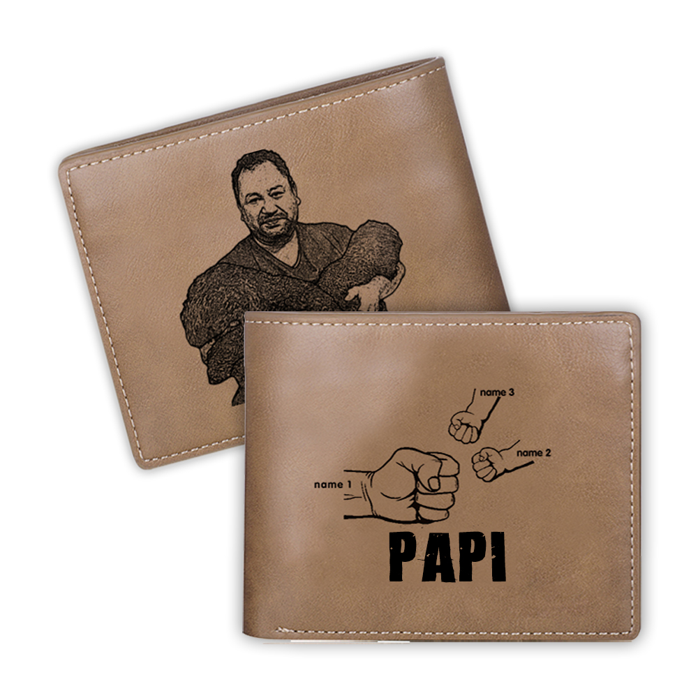 À mon Papi-Portefeuille Poings 3 Prénoms Personnalisés avec Photo Classique Homme |  Jessemade