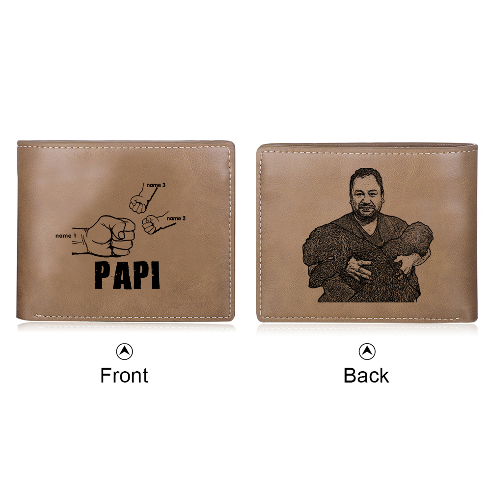 À mon Papi-Portefeuille Poings 3 Prénoms Personnalisés avec Photo Classique Homme |  Jessemade