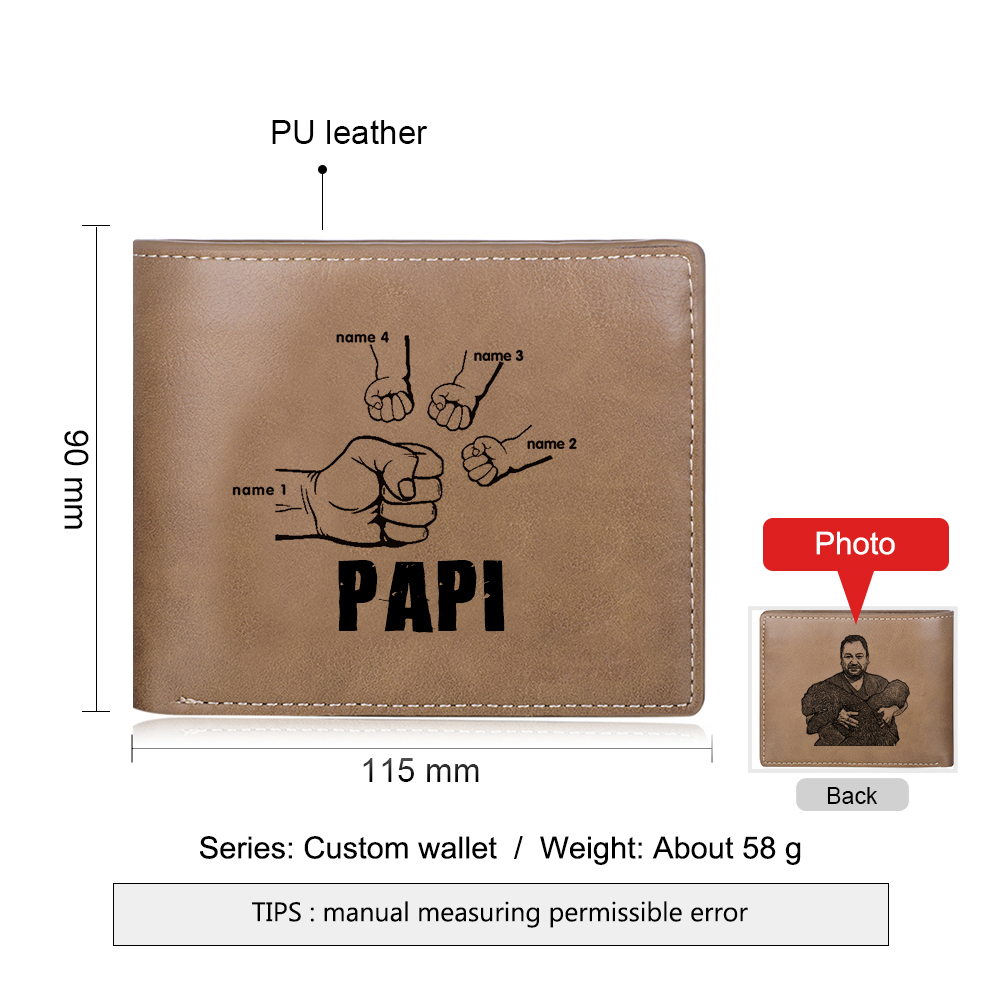 À mon Papi-Portefeuille Poings 4 Prénoms Personnalisés avec Photo Classique Homme |  Jessemade