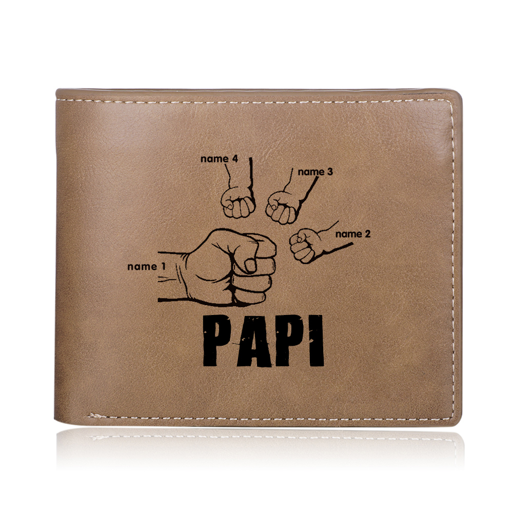 À mon Papi-Portefeuille Poings 4 Prénoms Personnalisés avec Photo Classique Homme |  Jessemade