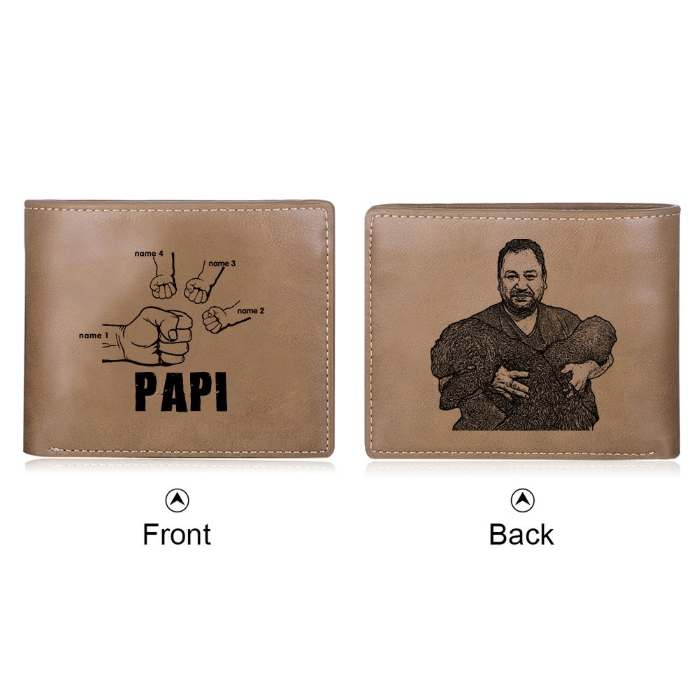 À mon Papi-Portefeuille Poings 4 Prénoms Personnalisés avec Photo Classique Homme |  Jessemade