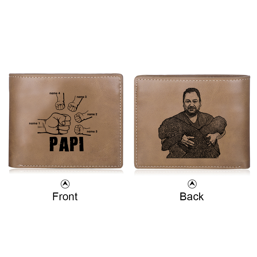 À mon Papi-Portefeuille Poings 5 Prénoms Personnalisés avec Photo Classique Homme |  Jessemade