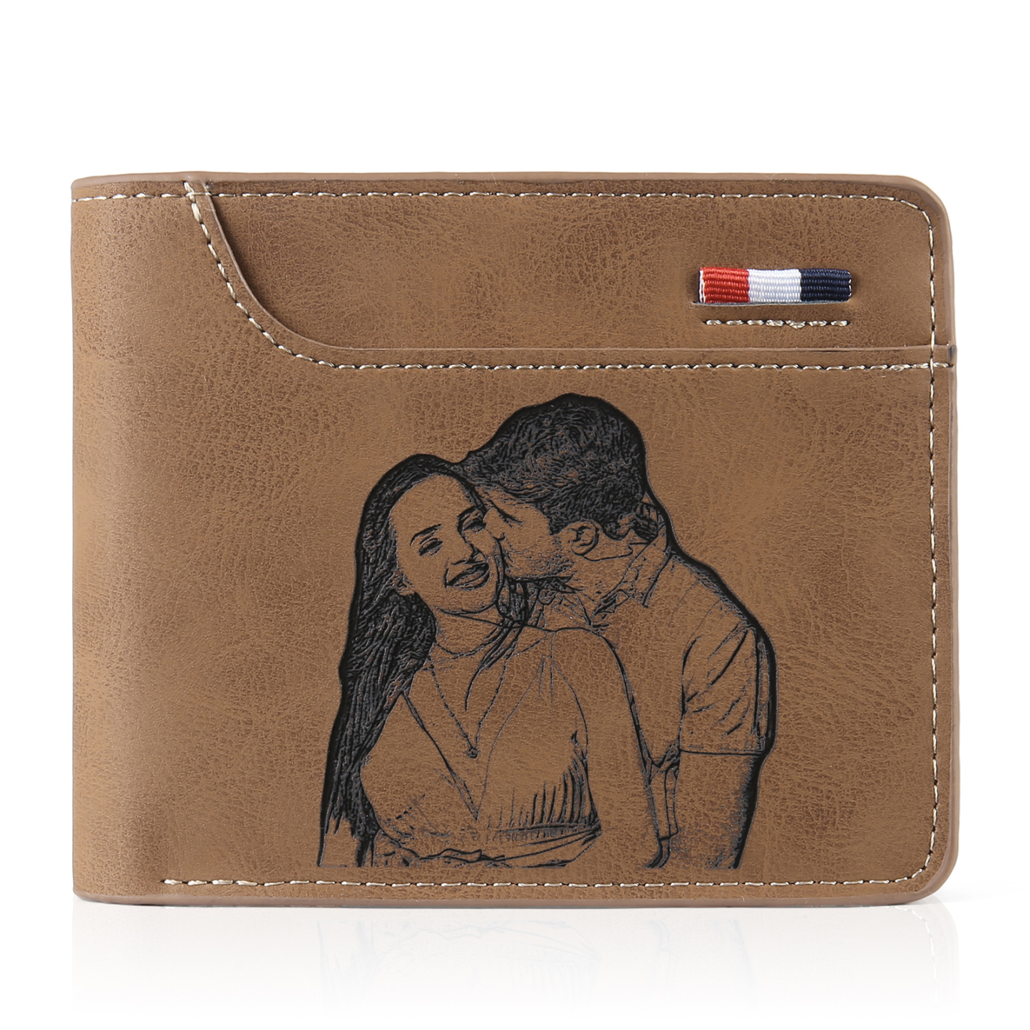 Coffret Cadeau 3PCS - Portefeuille cuir classique Porte-Clés et Stylo 1 Prénom et Lettre Personnalisés avec 2 Textes et 2 Photos Coffret Cadeau pour Homme