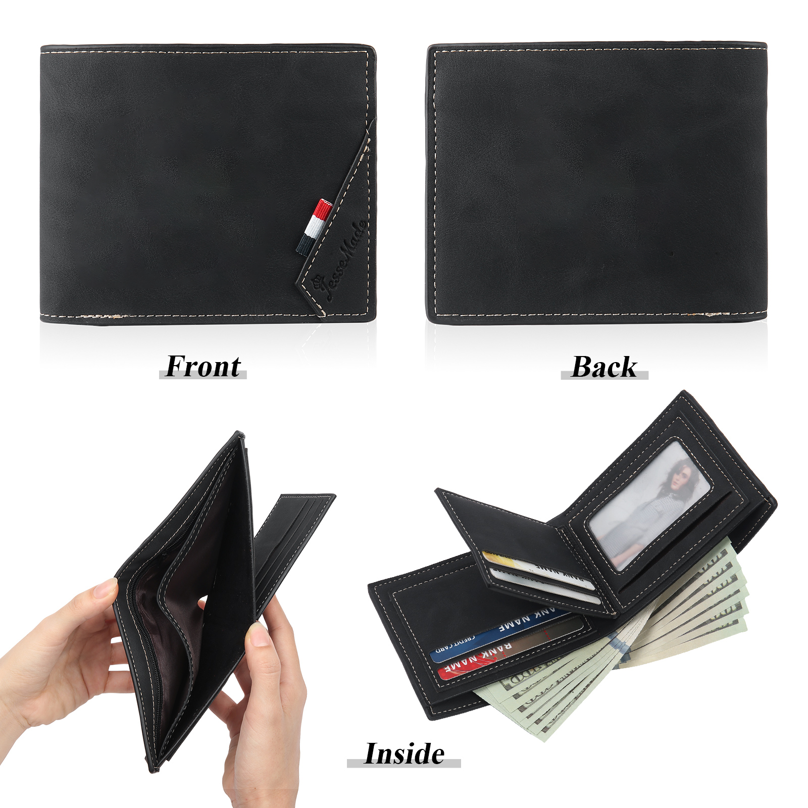 Portefeuille Noir Personnalisable Poings pour Papa/Papi