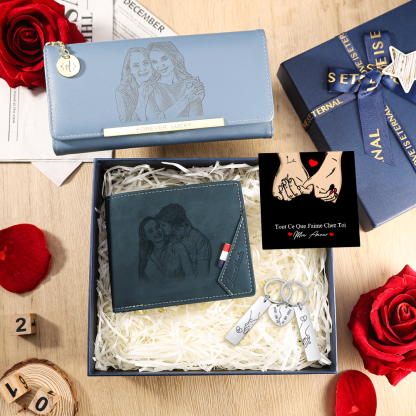 Coffret Cadeau Personnalisé – Portefeuille Gravé, Porte-Monnaie Élégant et Porte-Clés | Jessemade
