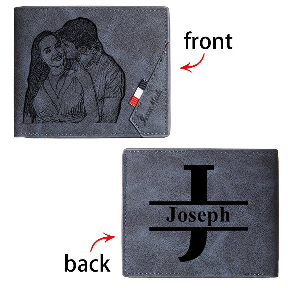 Coffret Cadeau 4PCS- 2 Portefeuilles et Porte-Clés Prénom et Lettre Personnalisés avec Photo et Date Coffret Cadeau Saint Valentin | Jessemade
