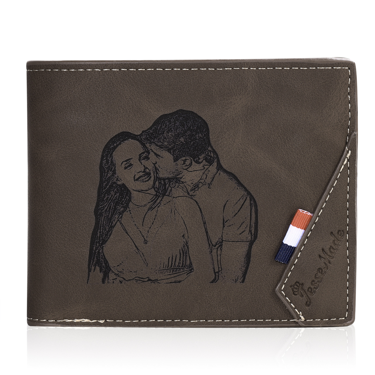 Coffret Cadeau 3PCS - Portefeuille Classique avec Carte Portefeuille et Stylo Prénom et Lettre Personnalisés avec Photo et Texte pour Homme | Jessemade