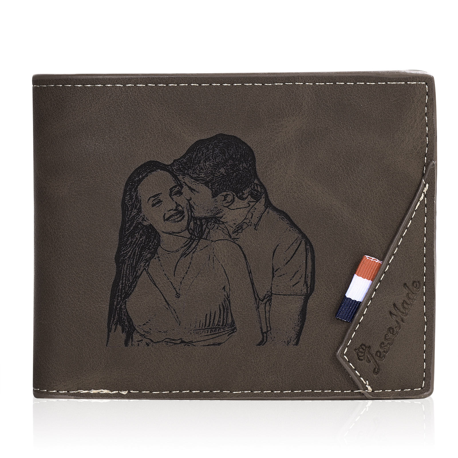 Coffret Cadeau 3PCS - Portefeuille Classique avec Carte Portefeuille et Stylo Prénom et Lettre Personnalisés avec Photo et Texte pour Homme | Jessemade