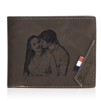 Coffret Cadeau 3PCS - Portefeuille Classique avec Carte Portefeuille et Stylo Prénom et Lettre Personnalisés avec Photo et Texte pour Homme | Jessemade