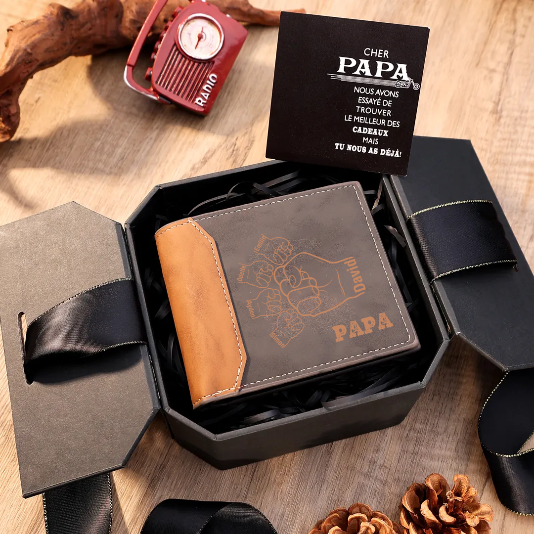 À mon Papi/Papa - Portefeuille Classique Poings 2-9 Prénoms Personnalisés Porte-Monnaie Carte | Jessemade
