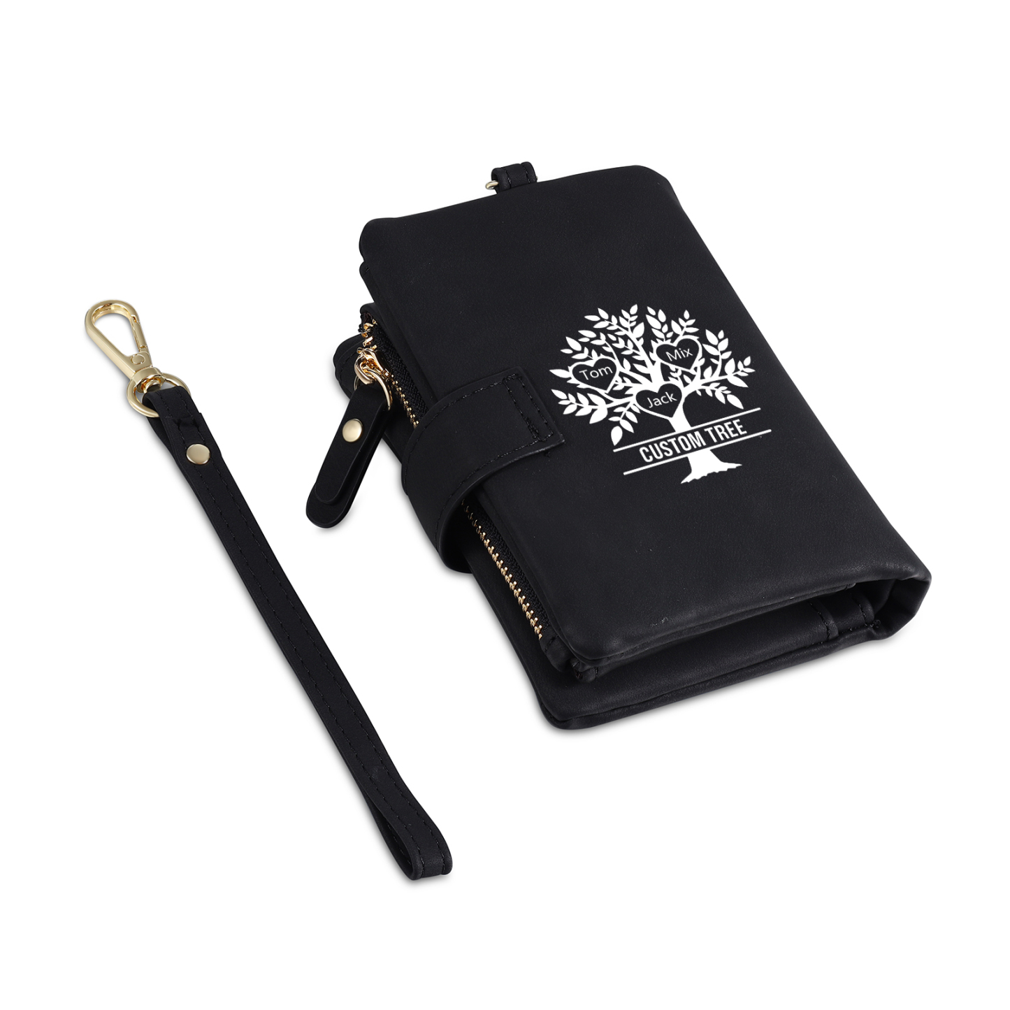 Portefeuille Arbre de vie 3 Prénoms Personnalisés avec Lettre et Texte Porte-Monnaie Carte pour Famille