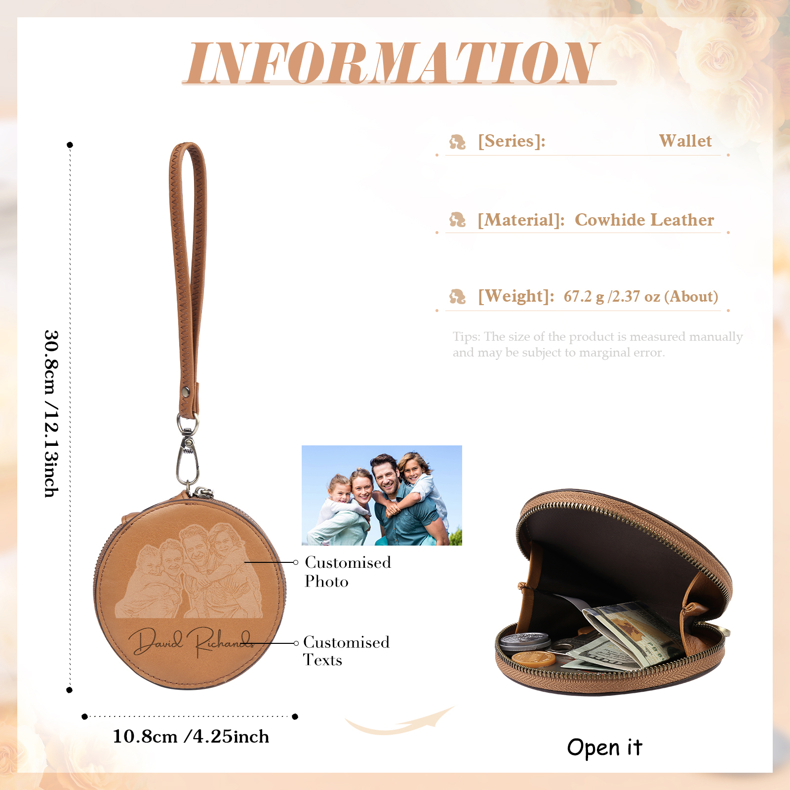 Portefeuille Cuir Photo et Texte Personnalisés Porte-Monnaie  | Jessemade