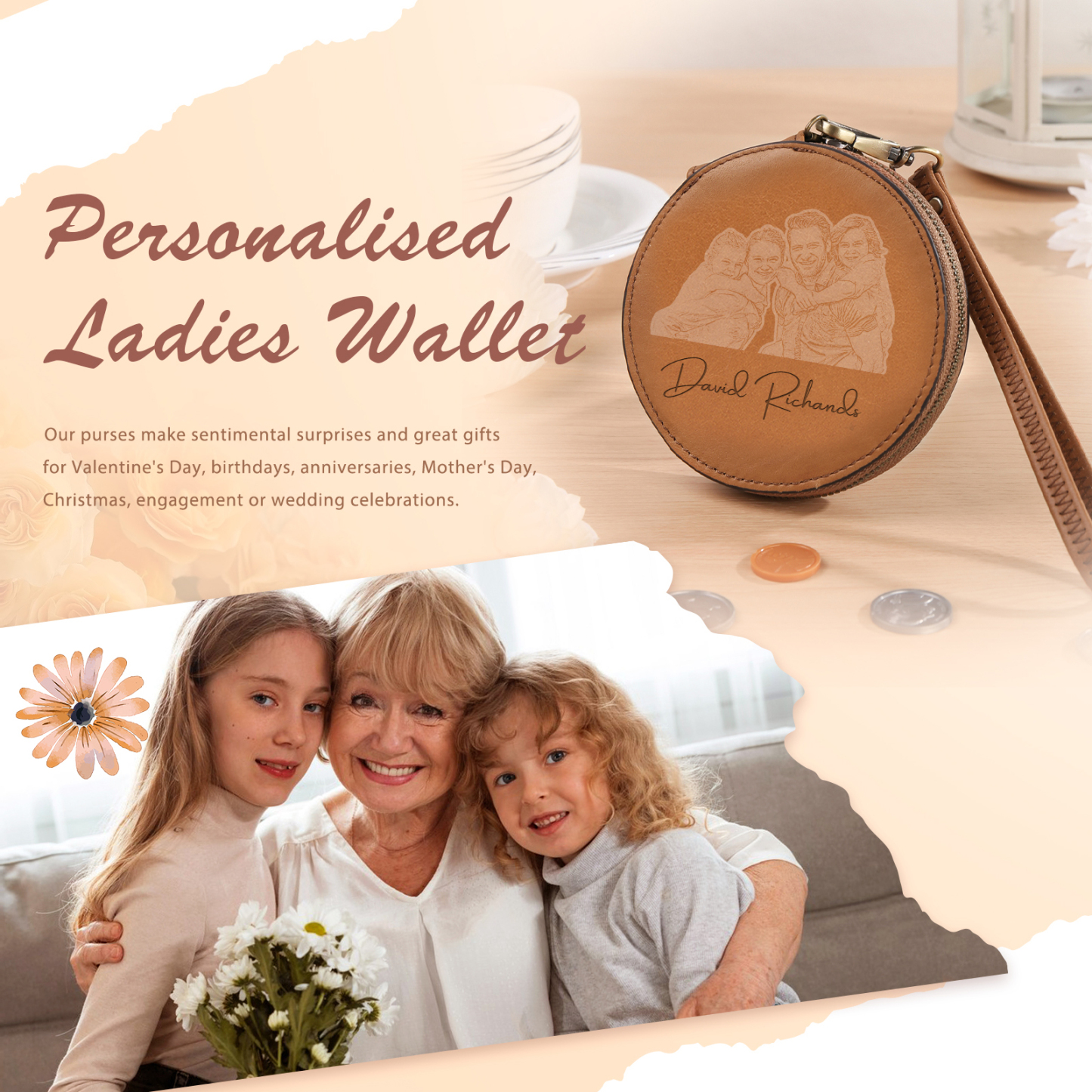 Portefeuille Cuir Photo et Texte Personnalisés Porte-Monnaie  | Jessemade