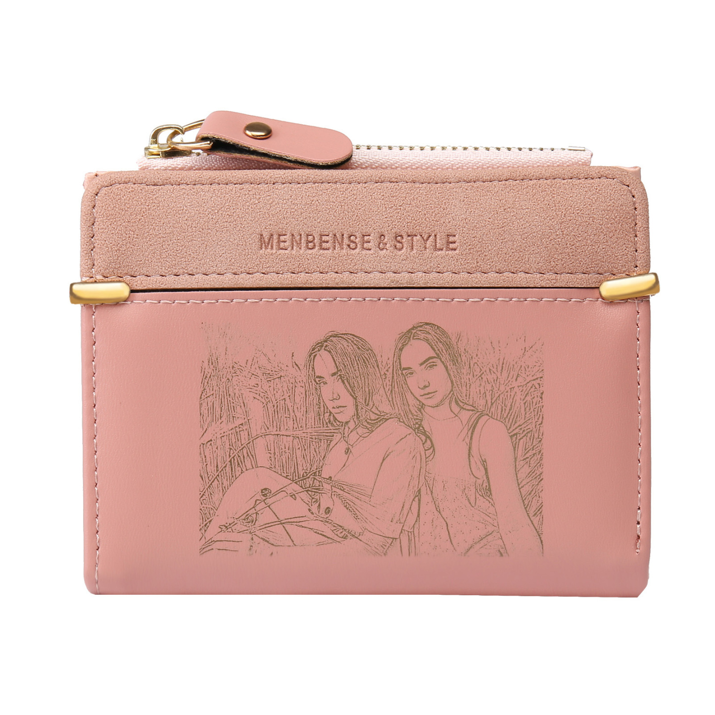 Portefeuille en cuir PU Photo Personnalisée avec Texte Porte-Monnaie Rose Cadeau pour femme | Jessemade