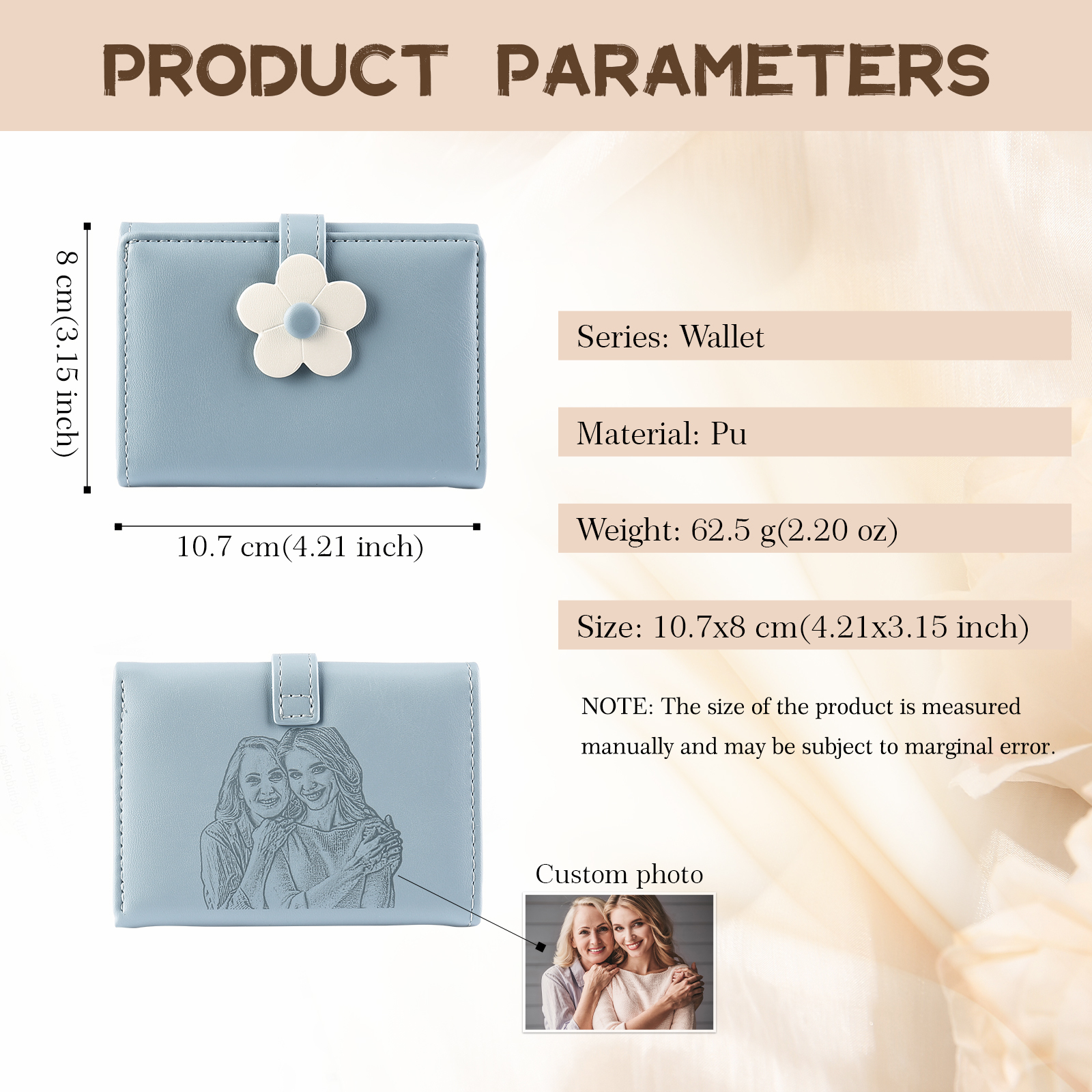 Portefeuille Photo Personnalisés avec Fleur Porte-Monnaie Carte pour Femmes