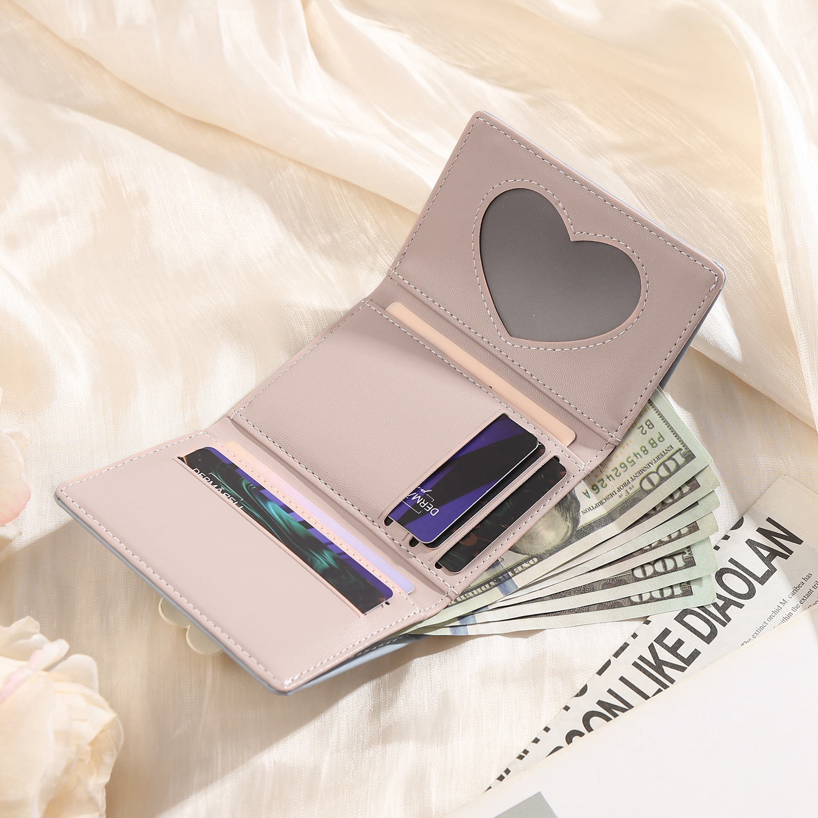 Portefeuille Photo Personnalisés avec Fleur Porte-Monnaie Carte pour Femmes