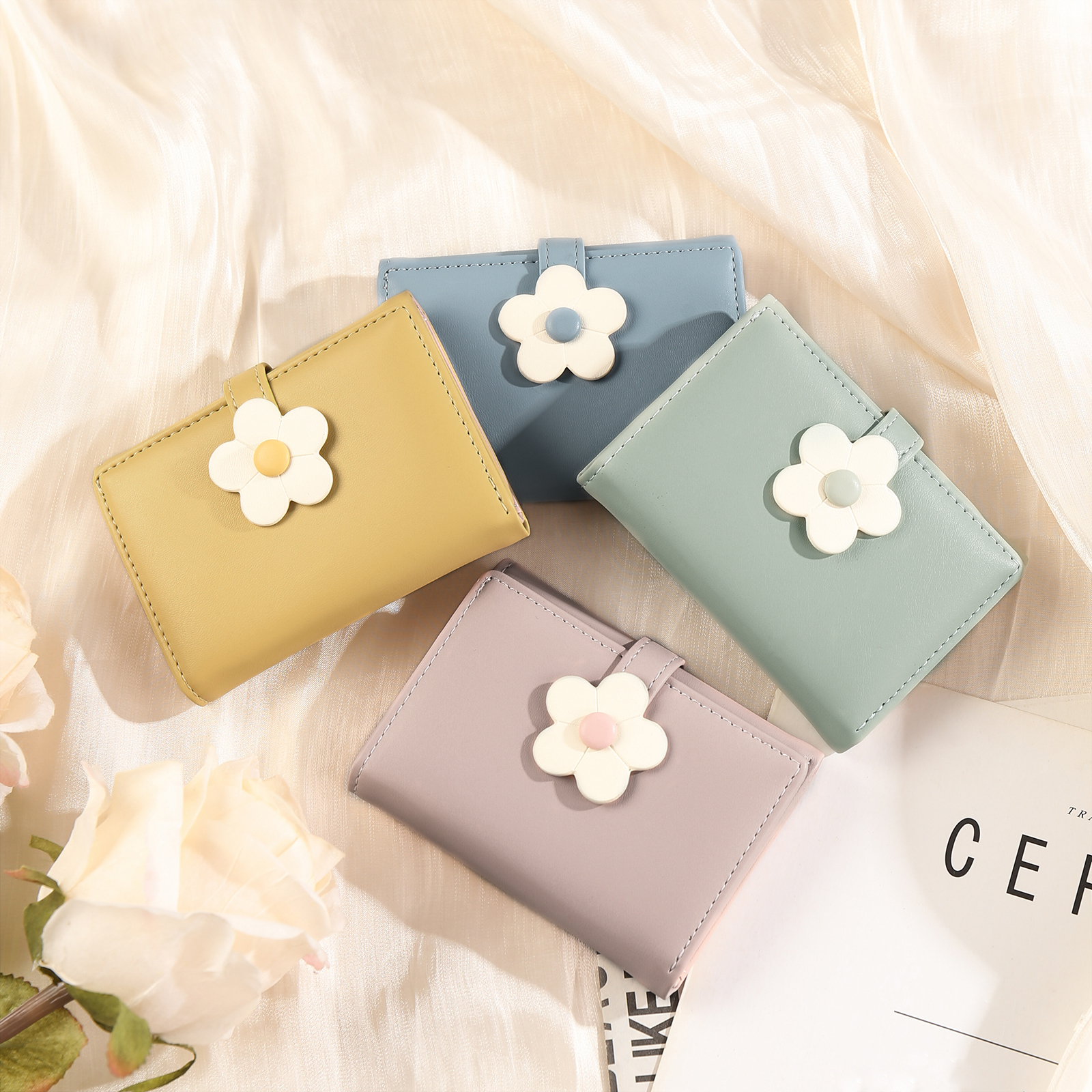 Portefeuille Photo Personnalisés avec Fleur Porte-Monnaie Carte pour Femmes