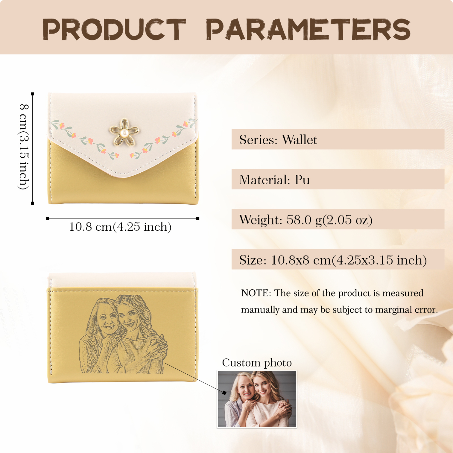 Portefeuille Fleur Photo Personnalisé Porte-Monnaie Carte pour Femmes