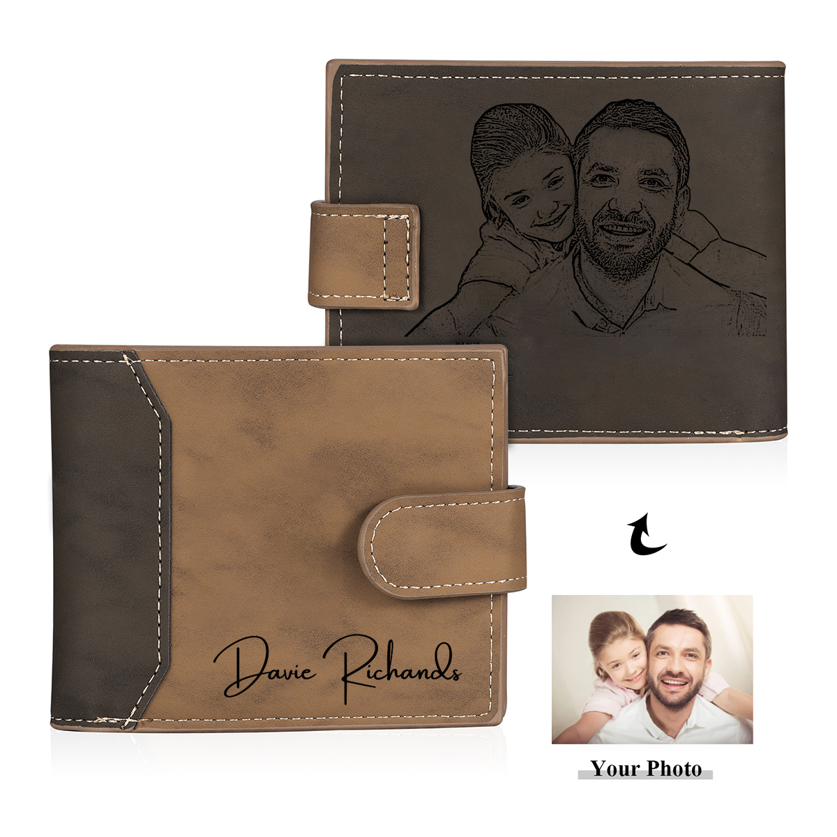 Portefeuille Personnalisé en Cuir PU avec Photo et Nom Gravés pour Hom