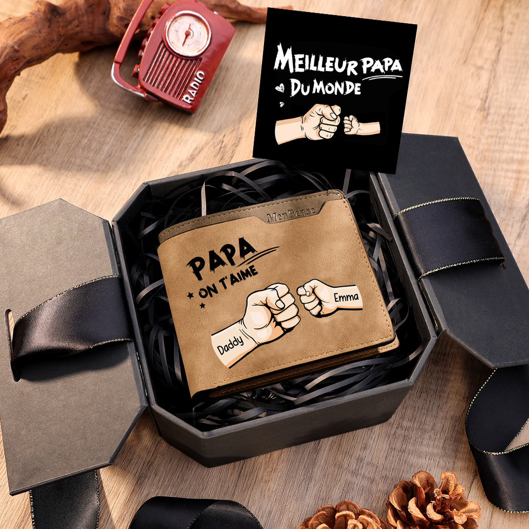 À mon Papa-Portefeuille Personnalisés avec 2 Prénoms et Poings Portefeuille Homme Classique Cadeaux Fête Des Pères | Jessemade